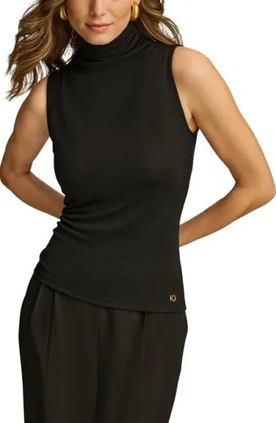 Donna Karan Sleeveless Funnel Neck Knit Top In Black