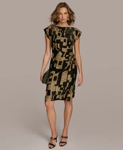 Donna Karan Women's Printed Velvet Extended-shoulder Dress In Black,gold Multi