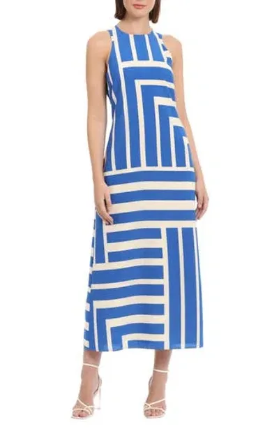 Donna Morgan For Maggy Print Maxi Dress In Cream/royal Blue