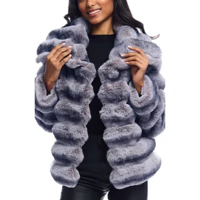 Donna Salyers Fabulous-furs Donna Salyers Fabulous Furs Carmella Shawl Collar Faux Fur Coat In Grey