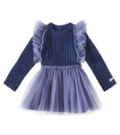 Donsje Kids' Baby Bilie Cotton-blend Dress In Royal Blue Melange