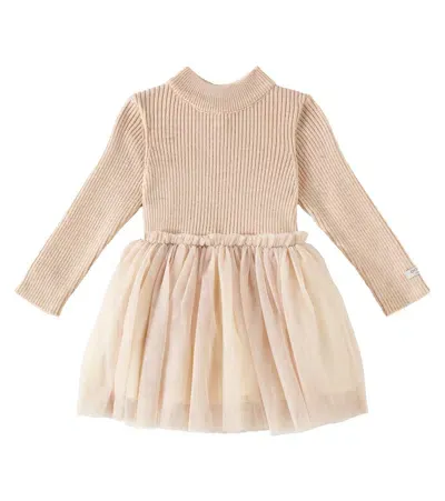 Donsje Baby Lotus Wool-blend And Tulle Dress In Pink