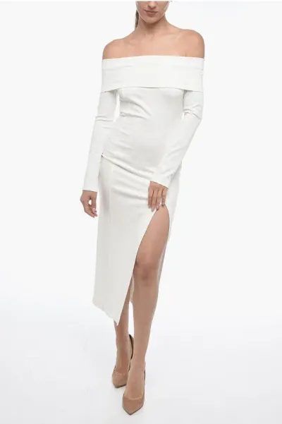 Dont At Me Label Jersey Off-shoulder Sheath Dress With Split In White