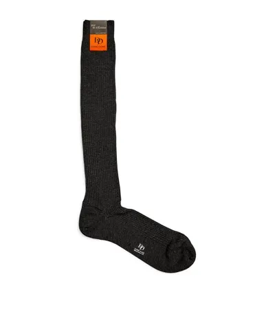 Dore Dore Long Cotton Rib-knit Socks In Grey