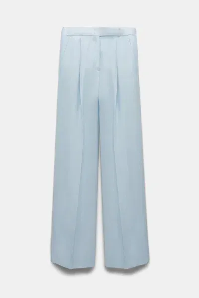 Dorothee Schumacher Wide Leg Linen Blend Pants With Front Pleats In Blue