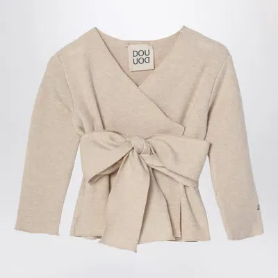 Dou Dou Kids' Beige Crossover Cardigan With Bow