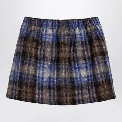 Dou Dou Kids' Grey/blue Wool Blend Checked Skirt In Multicolor