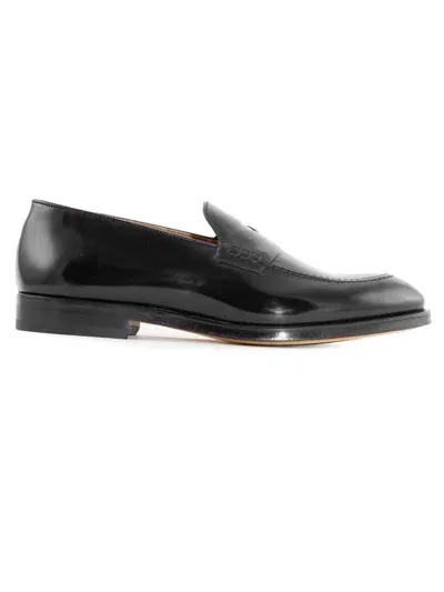 Doucal's Black Brushed Calfskin Leather Loafer