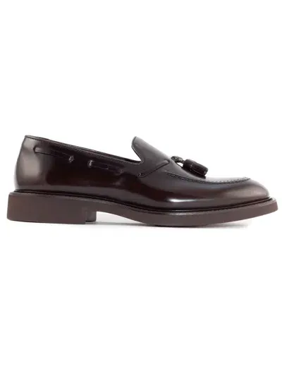 Doucal's Ebony Brushed Leather Loafers In Brown