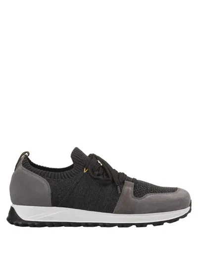 Doucal's Grey And Black Leather And Fabric Sneakers In Grau