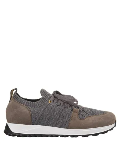 Doucal's Grey And Brown Leather And Fabric Sneakers In Braun