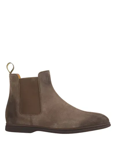 Doucal's Light Brown Suede Beatles Style Ankle Boots In Ecru