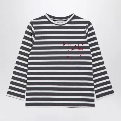 Douuod Kids' Grey/white Striped Cotton Jersey In Multicolor