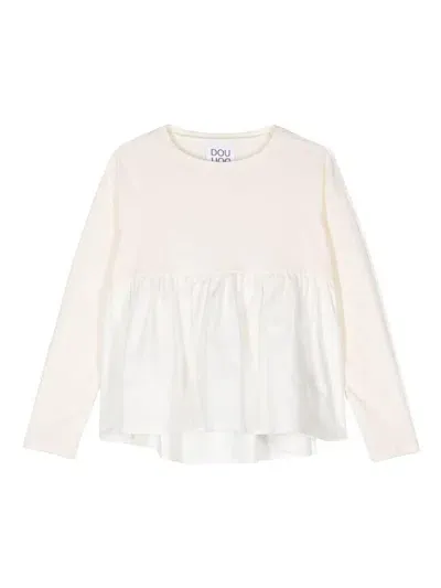 Douuod Kids' Pleat-detail T-shirt In 白色