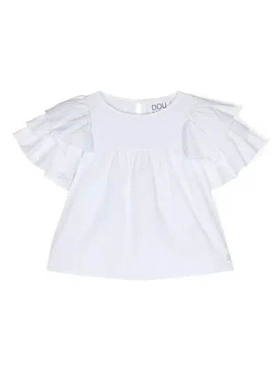 Douuod Kids' Ruffled-sleeves Cotton Blouse In White