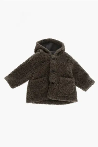 Douuod Solid Color Sherpa Coat With Hood In Brown