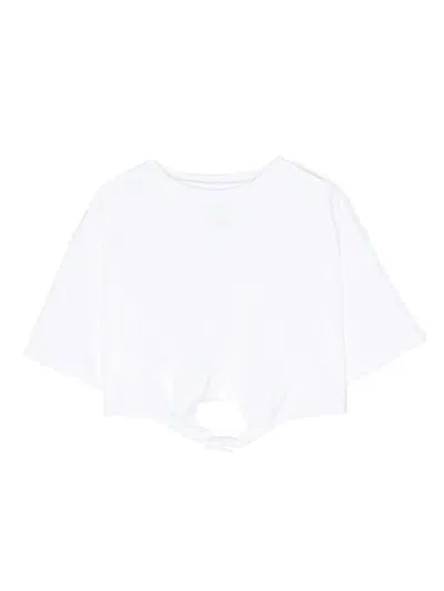 Douuod Kids' Tied-waist Cropped T-shirt In White