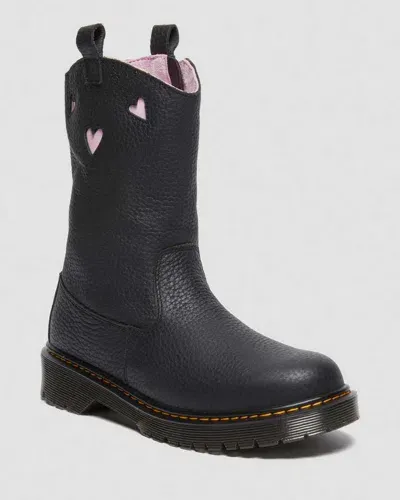 Dr. Martens' Youth Heart Nappa Patent Leather Pull-on Boots In Black