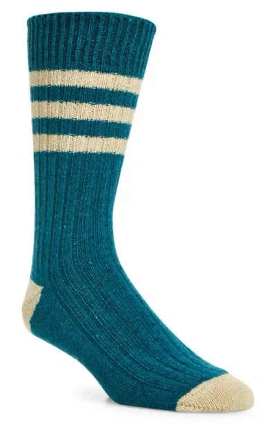 Drake's Stripe Donegal Merino Wool, Cashmere & Silk Boot Socks In 402 Bottle Green