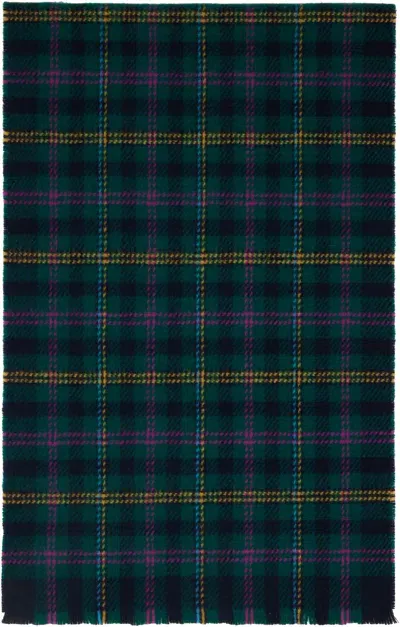 Drake's Green Tartan Check Wool Scarf In Gray