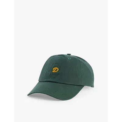 Drake's Mens Bottle Green Logo-embroidery Curved Brim Organic-cotton Waxed-twill Baseball Cap