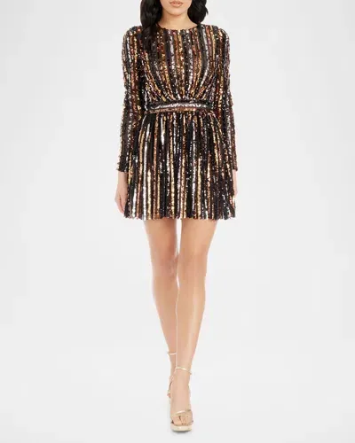 Dress The Population Black Label Rome Stripe Sequined Mini Dress In Bronze Multi