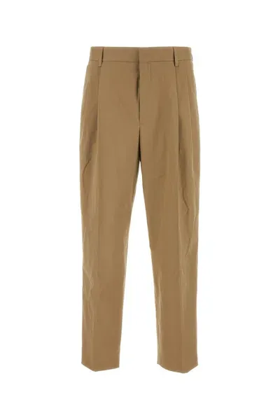 Dries Van Noten Khaki Stretch Cotton Pant In Green