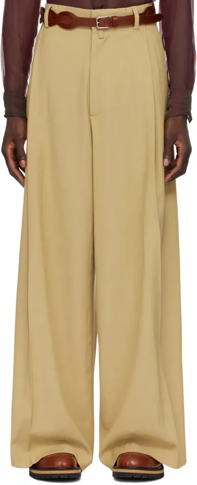 Dries Van Noten Beige Pleated Trousers In 101 Sand