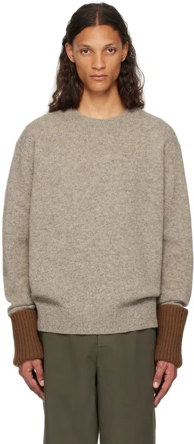 Dries Van Noten Beige Rolled Cuff Sweater In 813 Grey Melange