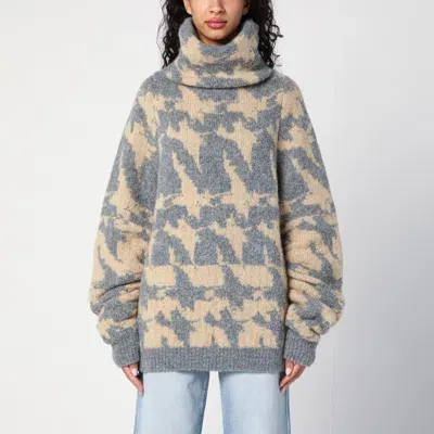 Dries Van Noten Oversized Alpaca-blend Jacquard Turtleneck Sweater In Gray