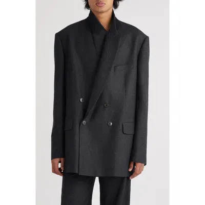 Dries Van Noten Bishop Double Breasted Wool Flannel Sport Coat In Anthracite 901