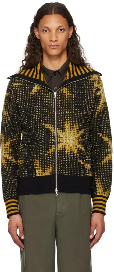 Dries Van Noten Black & Yellow Zip Sweater In 900 Black