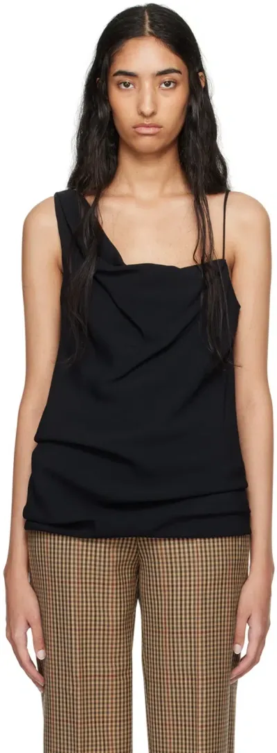 Dries Van Noten Asymmetric Draped Crepe Top In 900 Black