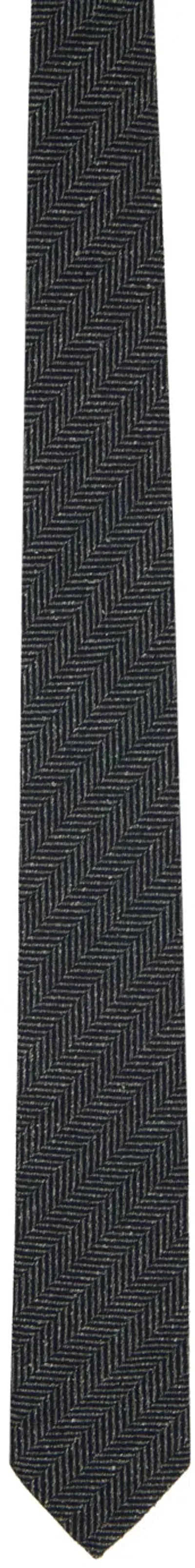 Dries Van Noten Black Herringbone Tie In 900 Black