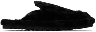 Dries Van Noten Black Shearling Slippers In 900 Black