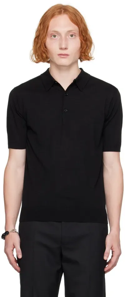 Dries Van Noten Black Three-button Polo In 900 Black