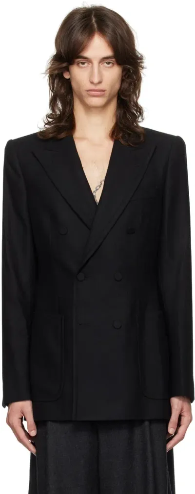 Dries Van Noten Black Wool & Cashmere Peaked Lapel Blazer In 900 Black