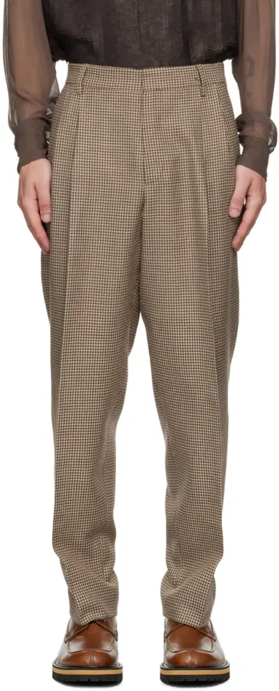 Dries Van Noten Brown Houndstooth Trousers In 102 Camel