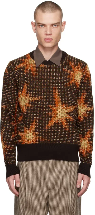 Dries Van Noten Brown Jacquard Sweater In 704 Dark Brown