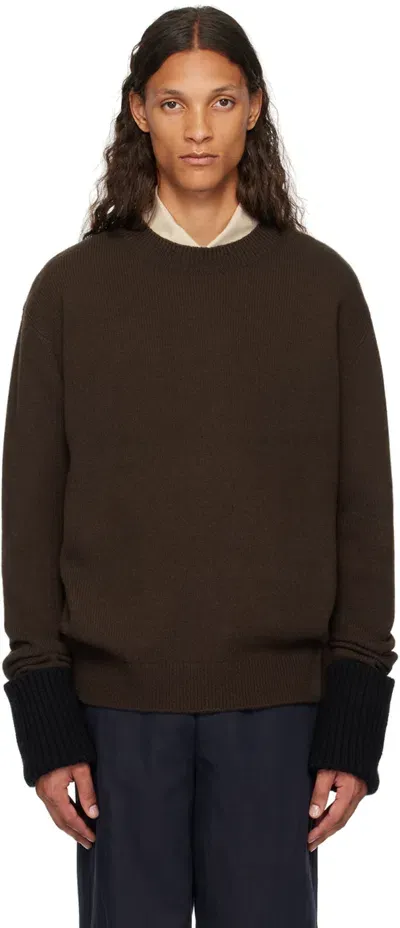 Dries Van Noten Brown Rolled Cuff Sweater In Dark Brown 704