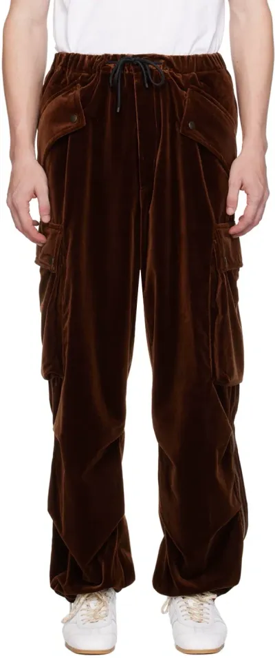 Dries Van Noten Brown Velour Cargo Pants In 703 Brown