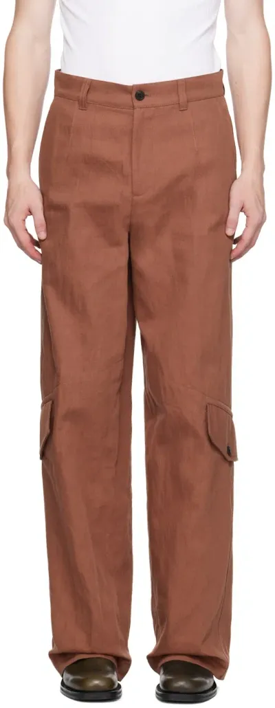 Dries Van Noten Brown Wide Leg Cargo Pants In 360 Brique