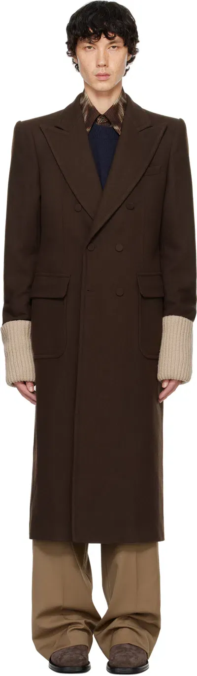 Dries Van Noten Brown Wool Coat In 703 Brown