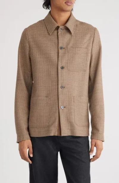 Dries Van Noten Callop Houndstooth Wool Blend Button-up Shirt In Camel