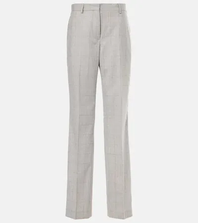 Dries Van Noten Checked Wool Straight Pants In Grey