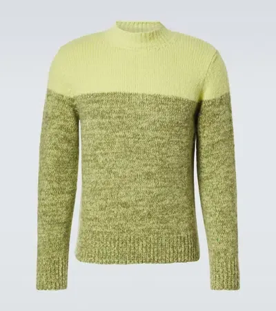 Dries Van Noten Colorblocked Alpaca And Wool-blend Sweater In Green