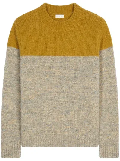 Dries Van Noten Colour-block Merino-wool Jumper In Yellow