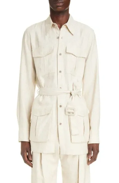 Dries Van Noten Columbia Twill Shirt Jacket In Ecru