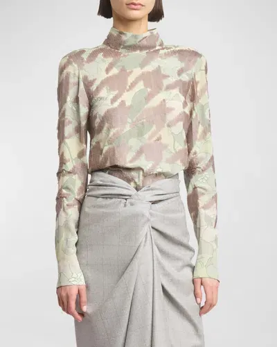 Dries Van Noten Conis Sequined Turtleneck Long-sleeve Silk Shirt In Cream