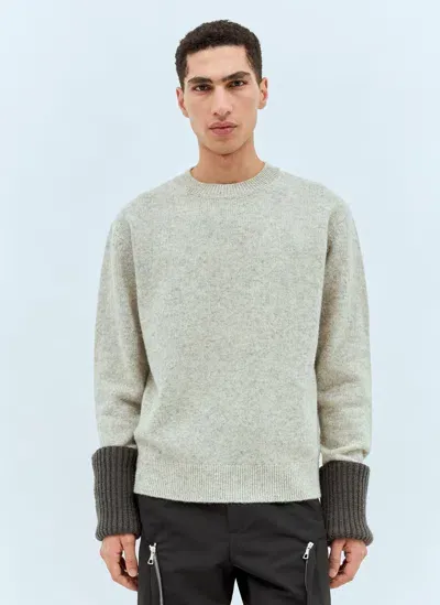 Dries Van Noten Contrast Cuffs Wool Sweater In Gray